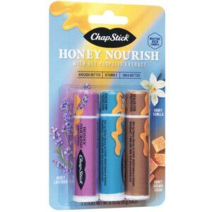 Chapstick Honey Nourish Lip Balm Set 3 ct honey vanilla lavender brown sugar NEW